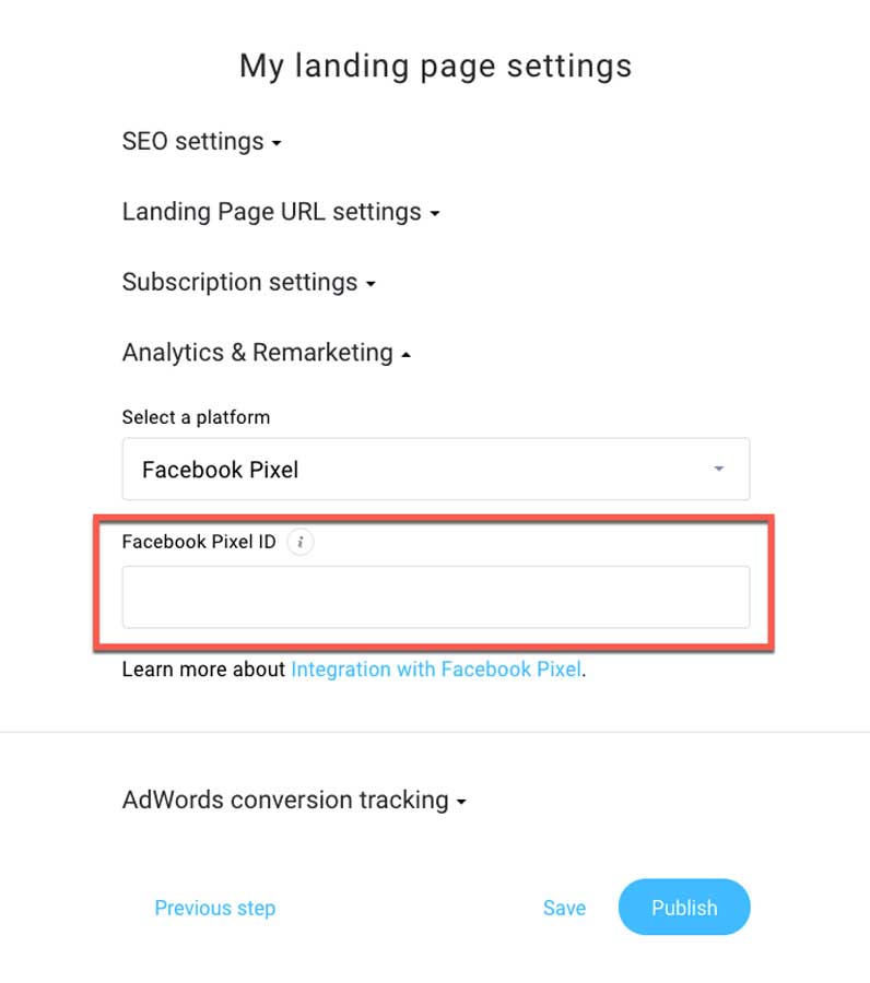 Facebook Pixel location in GetResponse landing pages