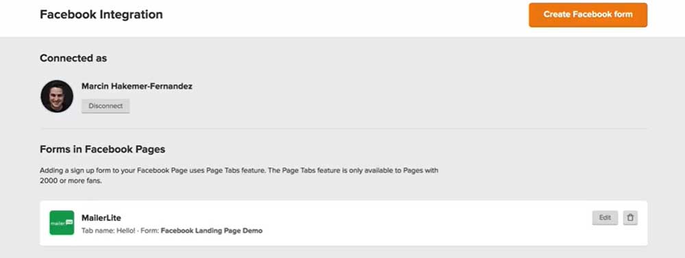Facebook integration MailerLite