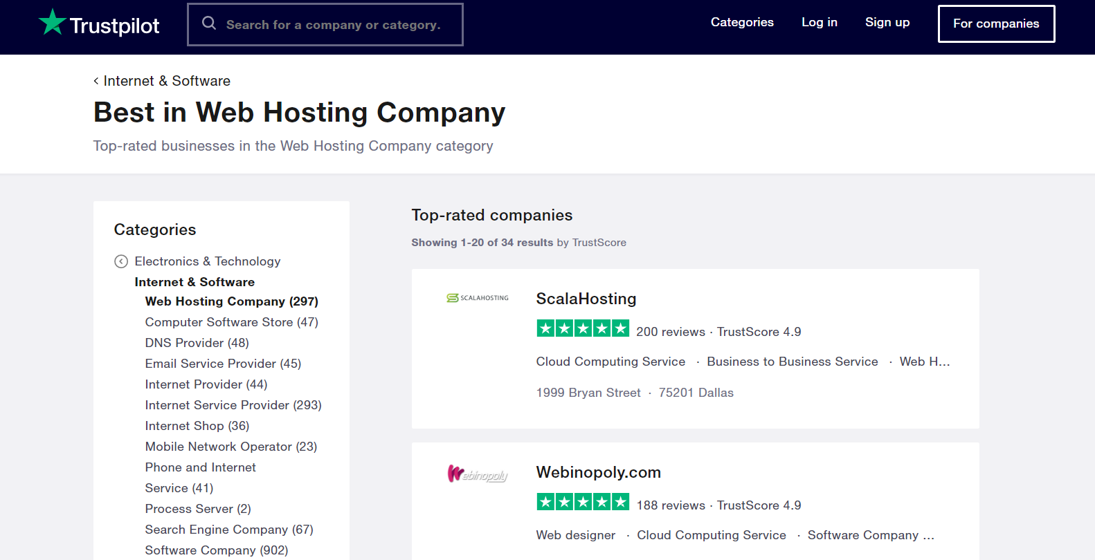 Filter Top-Rated Web Hosting companies